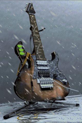 guitar in rain storm